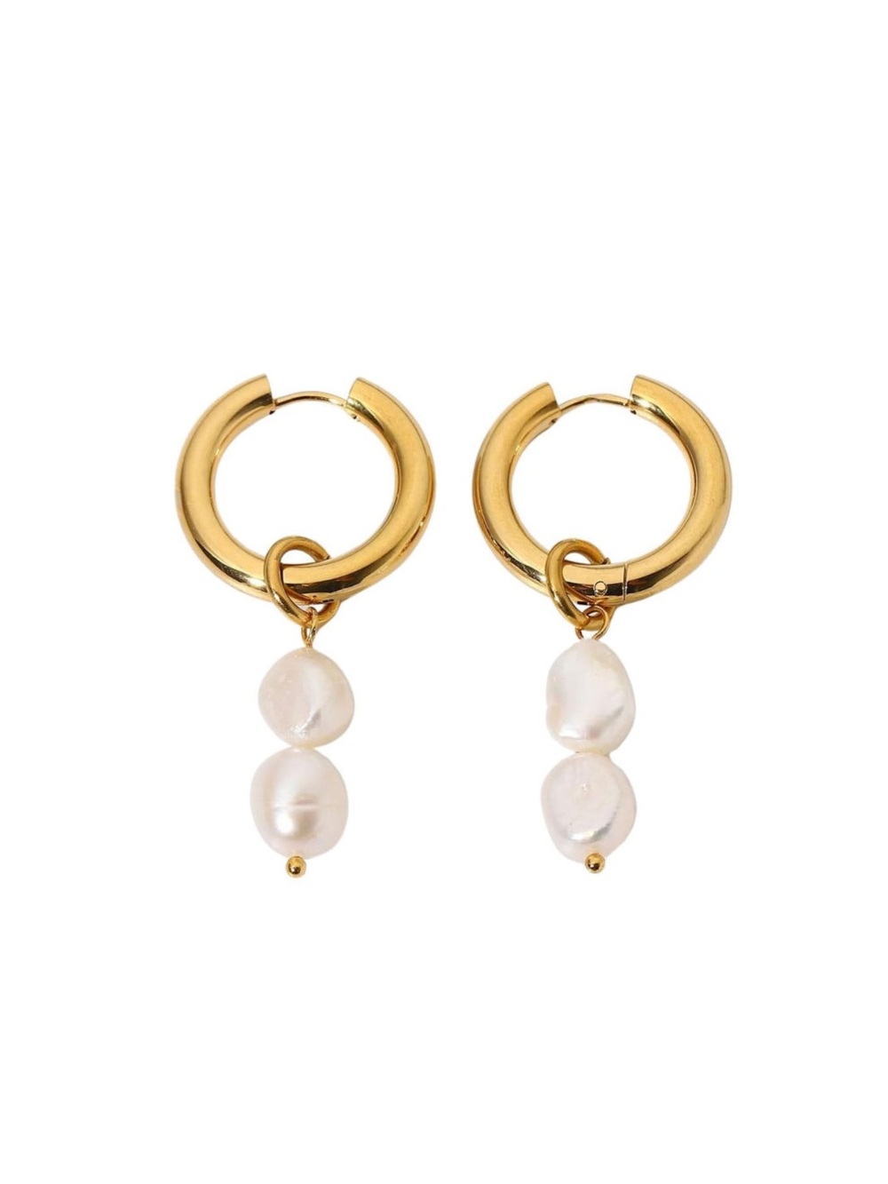 Gold Hoop Earrings with White Pearl Drops